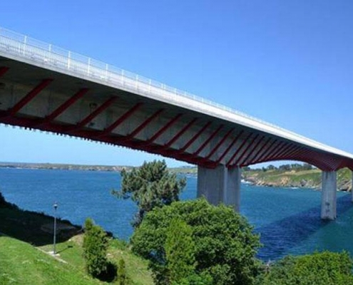 A bridge going over water